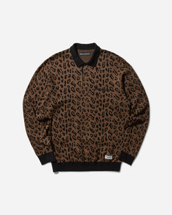 WACKO MARIA Men s Leopard Knit Polo Sweater Brown