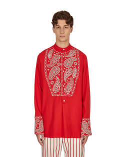 Wales Bonner Menelik Embroidered Shirt Red