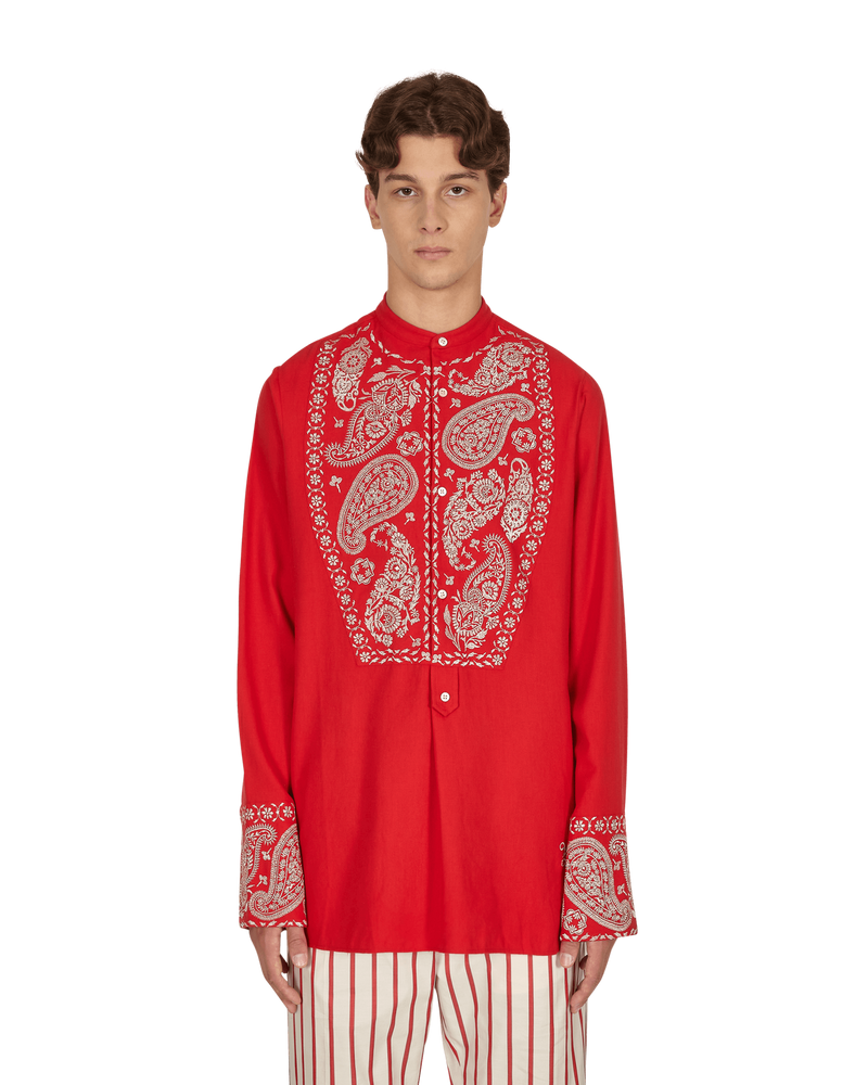 Wales Bonner Menelik Embroidered Shirt Red