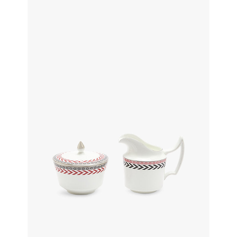 Wedgwood Festive graphic-print bone-china sugar and creamer set