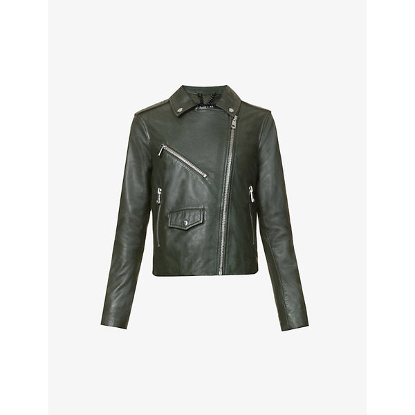 Womens Whistles Agnes zip-through leather biker jacket