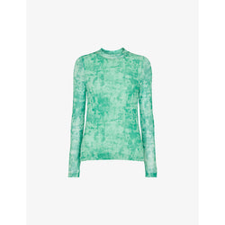  Whistles Brushwork-print long-sleeve stretch-mesh top