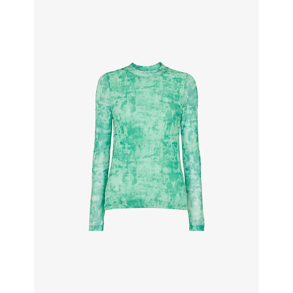  Whistles Brushwork-print long-sleeve stretch-mesh top