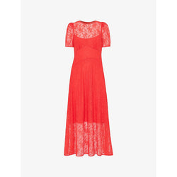 Womens Whistles Fay lace-embroidered short-sleeve stretch-woven midi dress