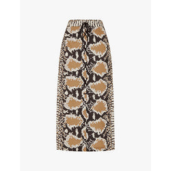 Womens Whistles Limited Edition Snake-print high-rise cotton midi skirt