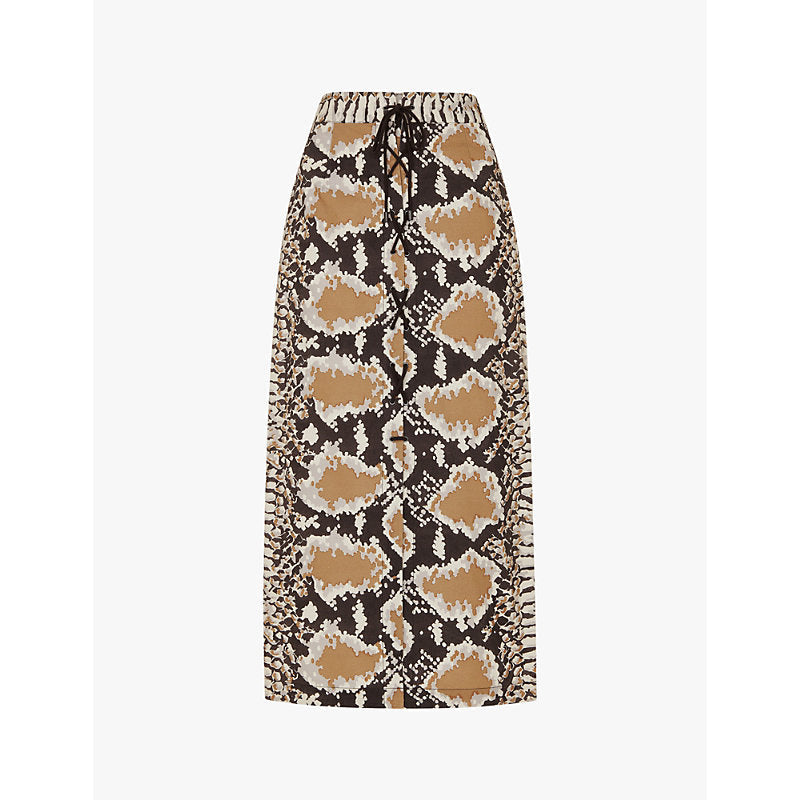 Womens Whistles Limited Edition Snake-print high-rise cotton midi skirt