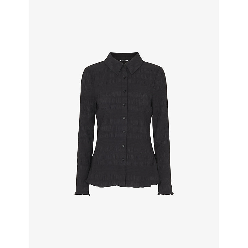 Womens Whistles Long-sleeved plissé woven shirt