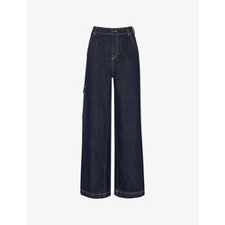 Womens Whistles Patch-pocket wide-leg mid-rise denim trousers