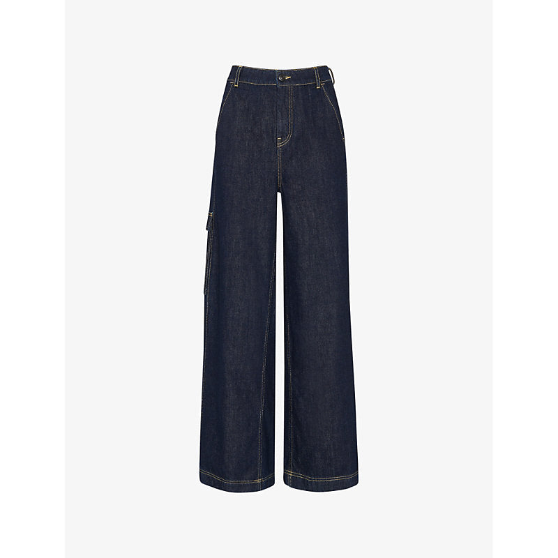 Womens Whistles Patch-pocket wide-leg mid-rise denim trousers