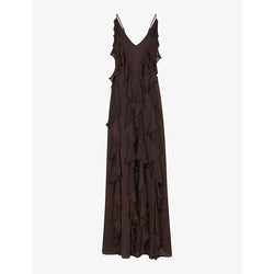 Womens Whistles Ruffled plunging V-neck recycled-viscose maxi dress