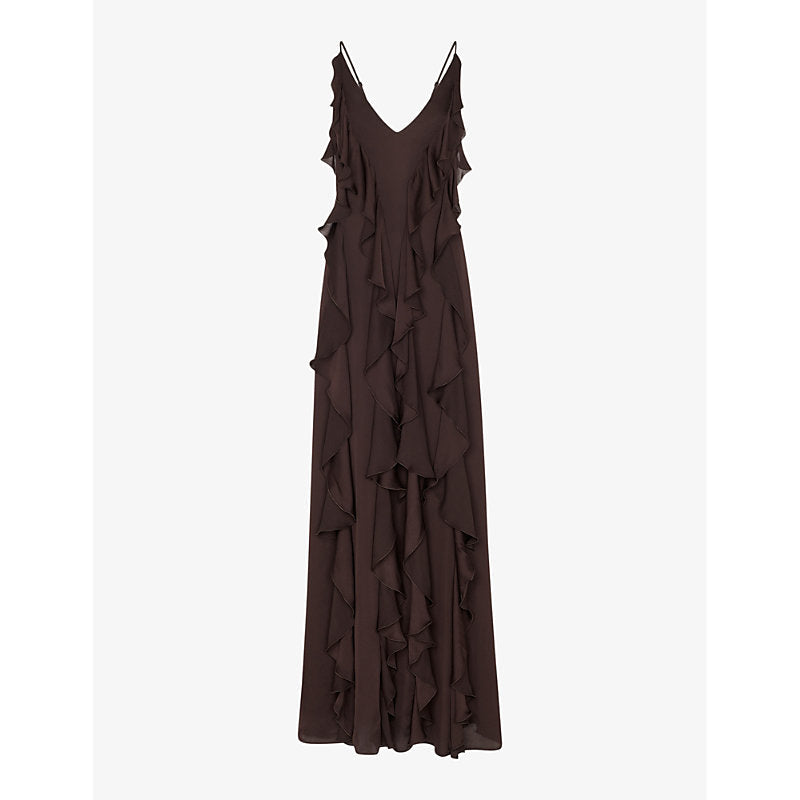 Womens Whistles Ruffled plunging V-neck recycled-viscose maxi dress