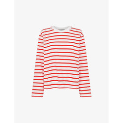 Womens Whistles Striped long-sleeve organic-cotton top