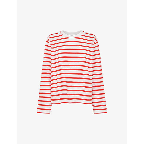 Womens Whistles Striped long-sleeve organic-cotton top