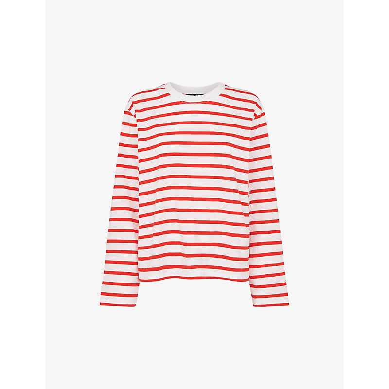 Womens Whistles Striped long-sleeve organic-cotton top