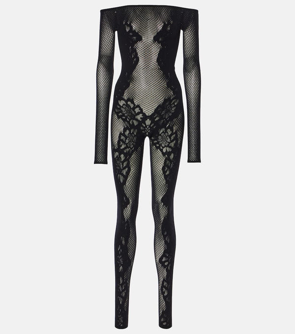 Wolford Open-knit lace-trimmed jumpsuit