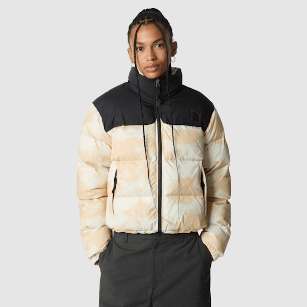 The North Face Women’s Crinkle Reversible Nuptse Jacket White Dune Low-fi Hi-tek Dye Print