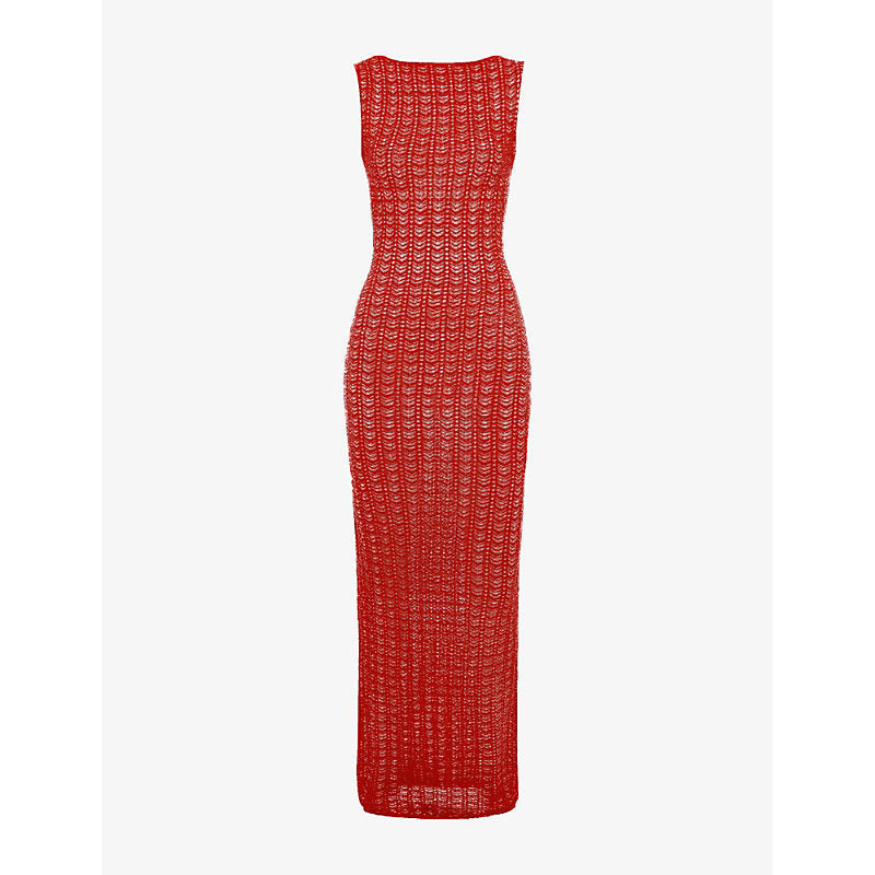 Womens Mistress Rocks Slim-fit pointelle-texture knitted maxi dress | LYBSTORE