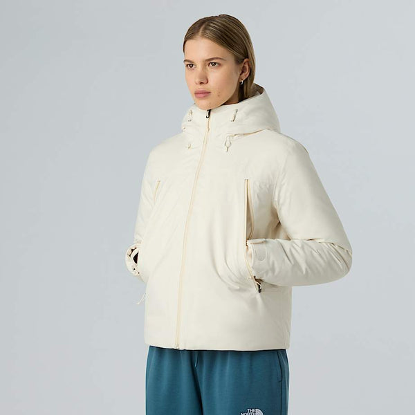 The North Face Mountain Range Down Hooded Jacket White Dune female