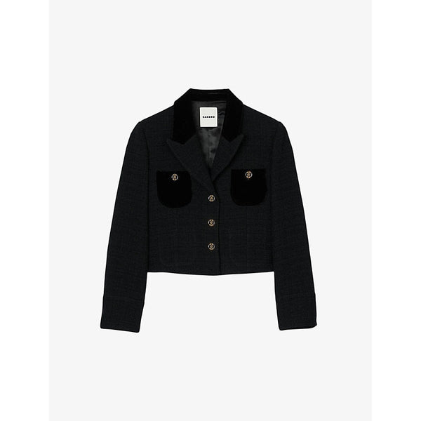 Womens Sandro Button-embellished cropped tweed jacket | LYBSTORE