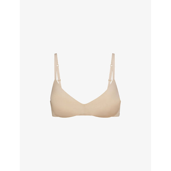 Womens Skims Wireless Form logo-embossed plunge stretch-cotton bra | LYBSTORE