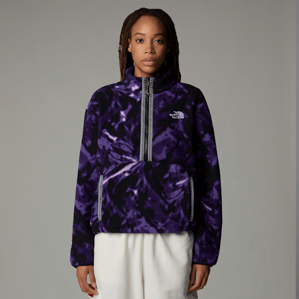 The North Face Women's Tnf Fleeski 1/4 Zip Pullover Fleece Peak Purple 3d Summit Mesh Print 