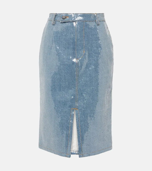 Xu Zhi Sequined denim pencil skirt | LYBSTORE