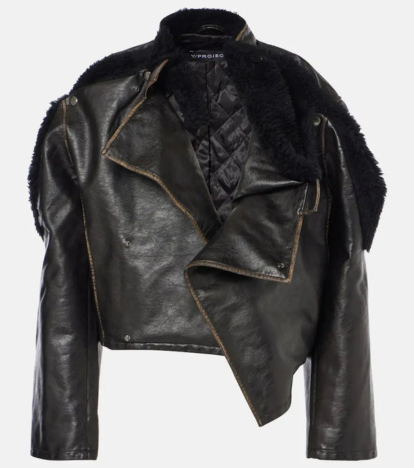 Y/Project Paneled cropped faux leather jacket | LYBSTORE