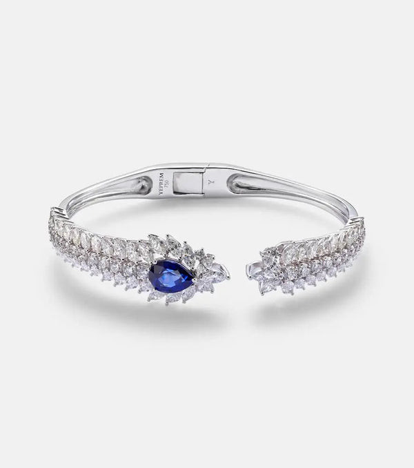 Yeprem Reign Supreme 18kt white gold bangle with diamonds and sapphire