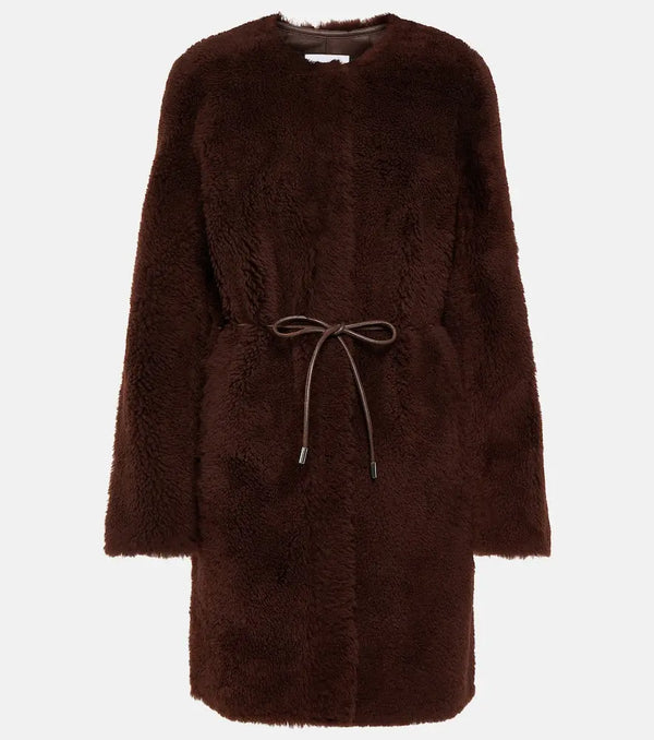 Yves Salomon Belted shearling coat | LYBSTORE