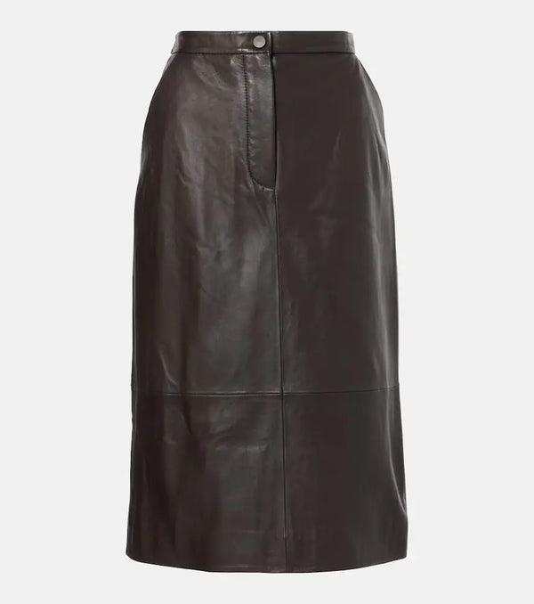 Yves Salomon Leather midi skirt | LYBSTORE