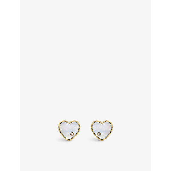 Yvonne Leon Heart 9ct yellow-gold, 0.02ct brilliant-cut diamond and mother-of-pearl stud earrings