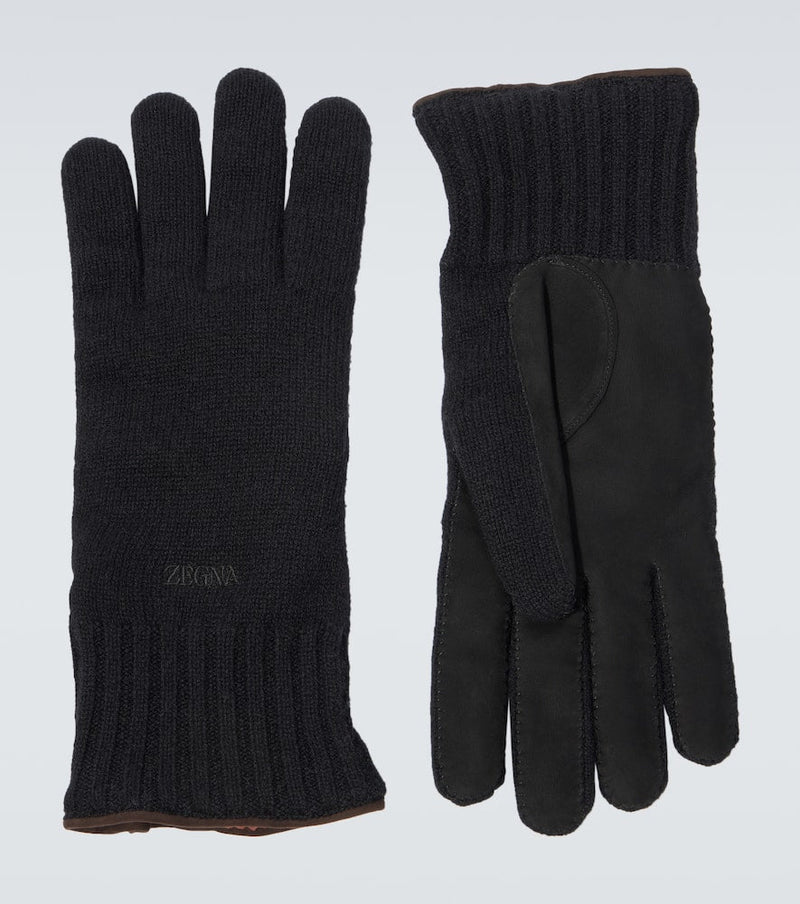 Zegna Leather-trimmed cashmere gloves