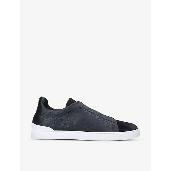 Zegna Tripe Stitch leather and suede trainers