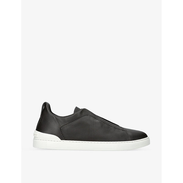 Zegna Triple Stitch brand-embroidered low-top leather trainers