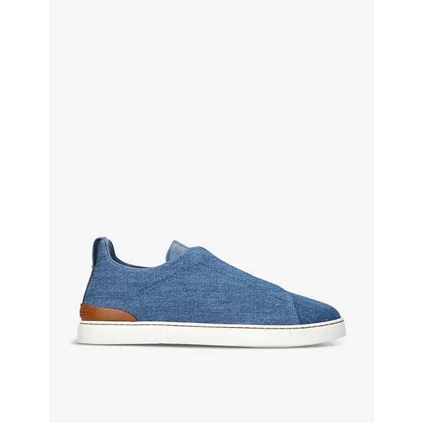 Zegna Triple Stitch contrast-sole denim low-top trainer