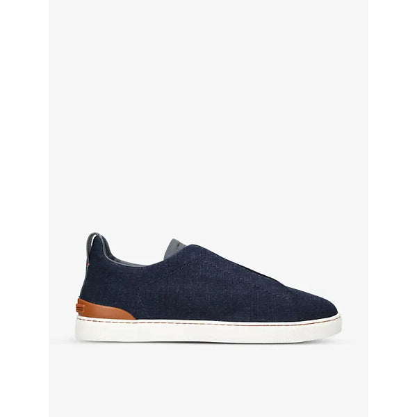 Zegna Triple Stitch contrast-sole denim low-top trainers