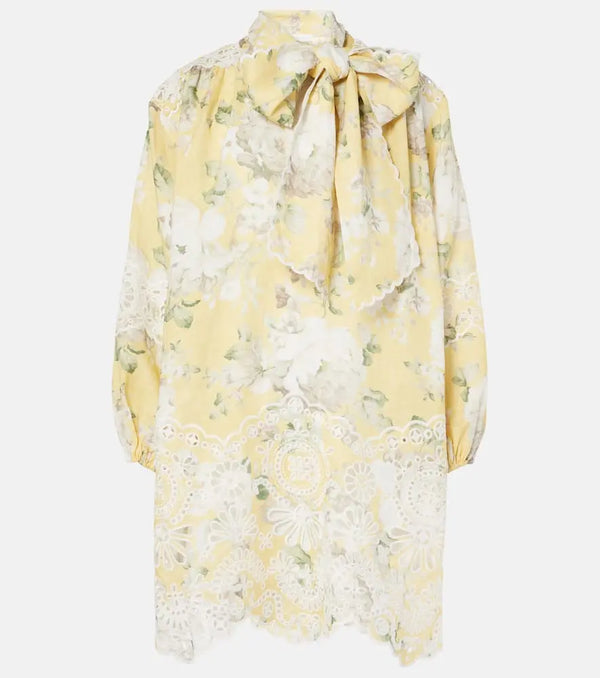 Zimmermann Acacia Broderie Tie floral linen minidress