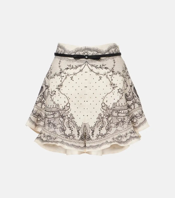 Zimmermann Crush belted floral high-rise linen shorts