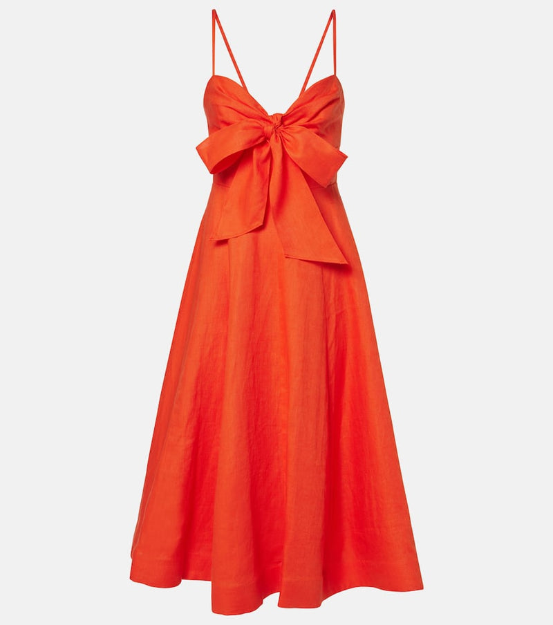 Zimmermann Crush bow-detail linen midi dress