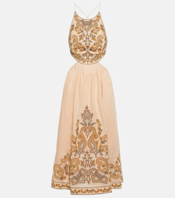 Zimmermann Devi embroidered linen midi dress | LYBSTORE