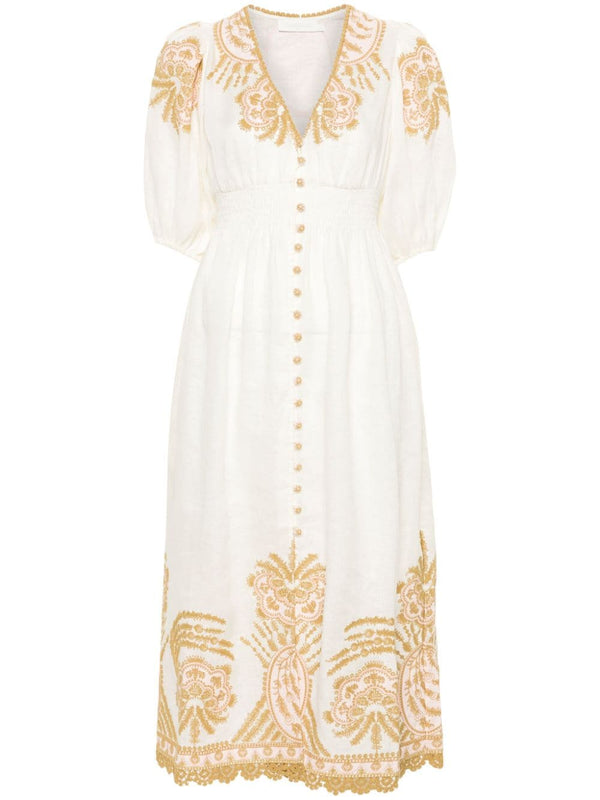 Zimmermann Embroidered Linen Midi Dress