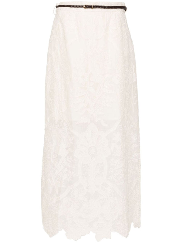 Zimmermann Embroidered Linen Midi Skirt