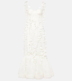 Zimmermann Embroidered floral linen and silk midi dress