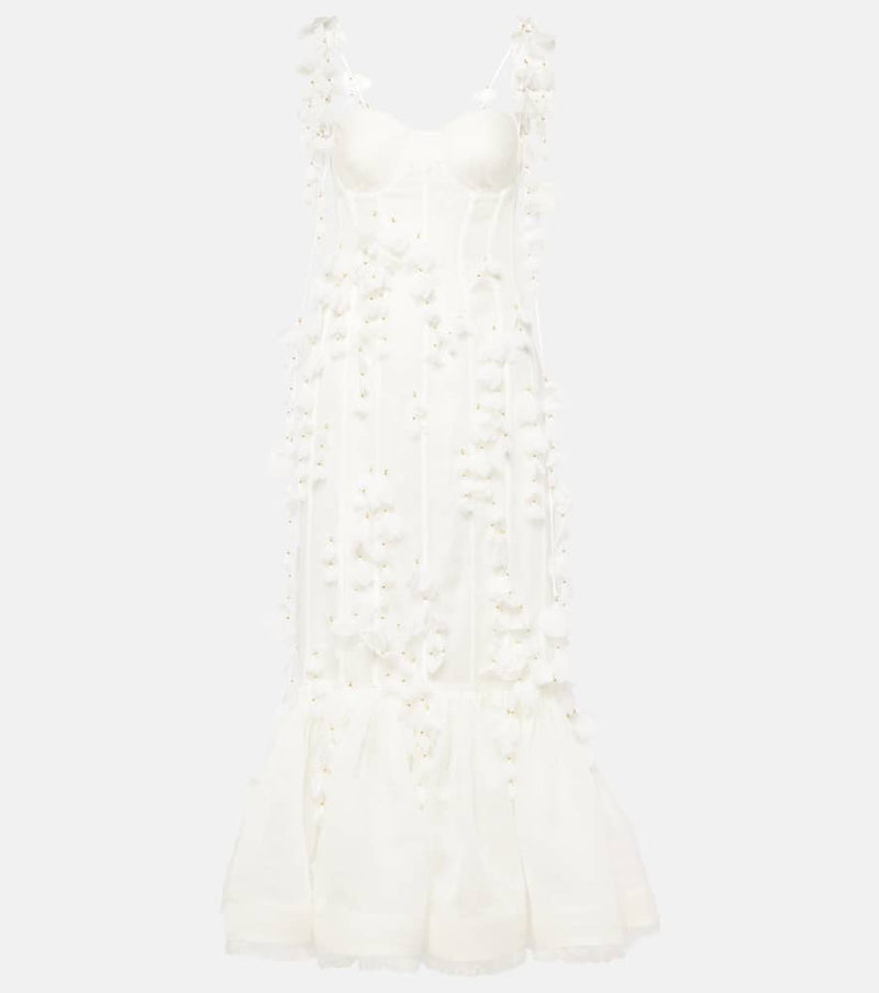 Zimmermann Embroidered floral linen and silk midi dress