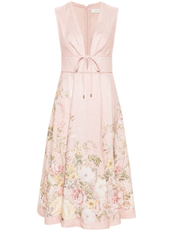 Zimmermann Floral Print Linen Midi Dress