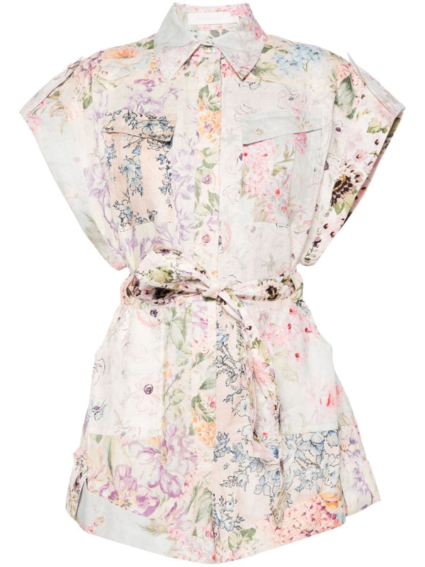 Zimmermann Floral Print Linen Playsuit