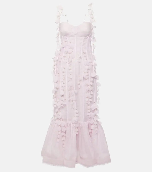 Zimmermann Floral-appliqué linen and silk bustier gown | LYBSTORE