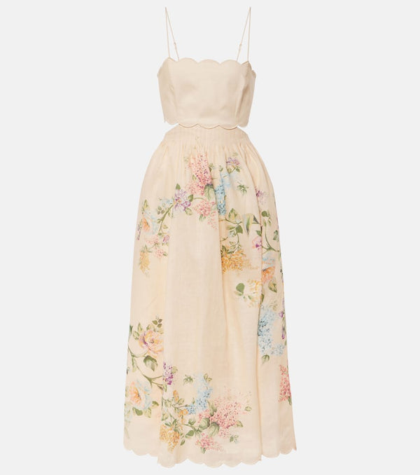 Zimmermann Halliday scalloped floral linen midi dress