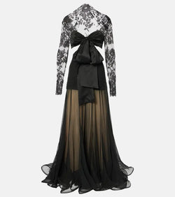 Zimmermann Illustration Flounce lace-trimmed silk gown | LYBSTORE