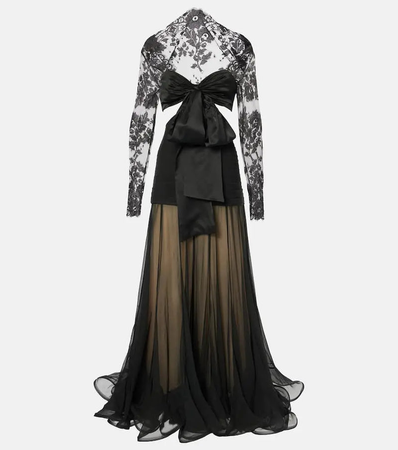 Zimmermann Illustration Flounce lace-trimmed silk gown | LYBSTORE